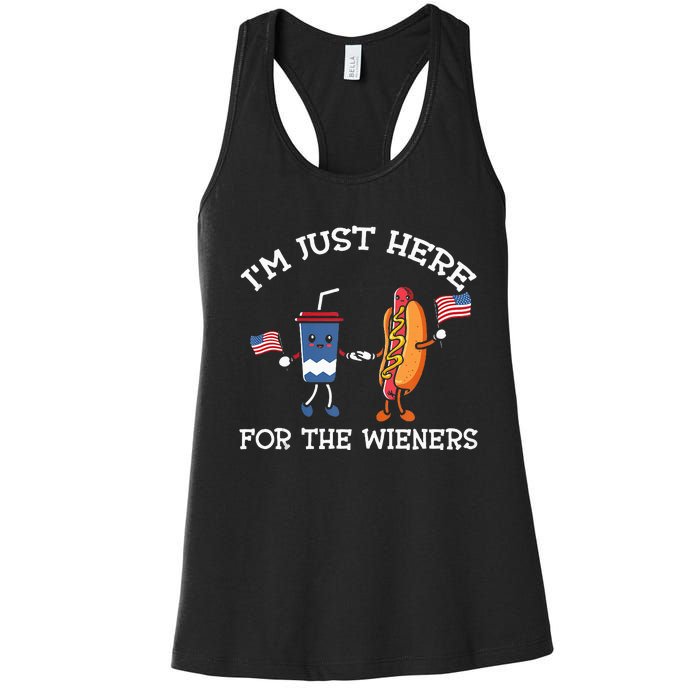 Im Just Here For The Weiners Hot Dogs 4th Of July Women's Racerback Tank