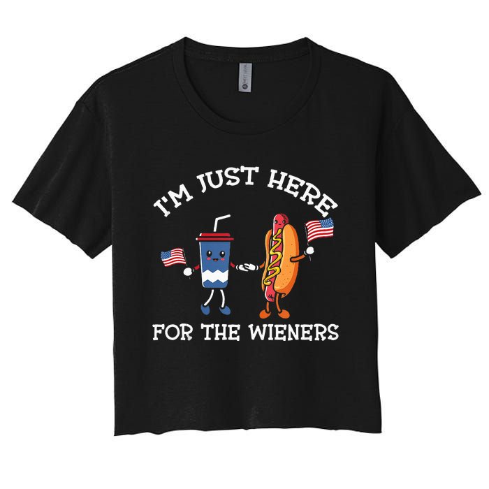 Im Just Here For The Weiners Hot Dogs 4th Of July Women's Crop Top Tee