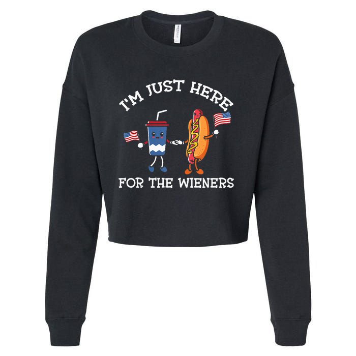 Im Just Here For The Weiners Hot Dogs 4th Of July Cropped Pullover Crew