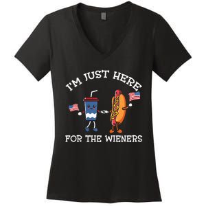 Im Just Here For The Weiners Hot Dogs 4th Of July Women's V-Neck T-Shirt