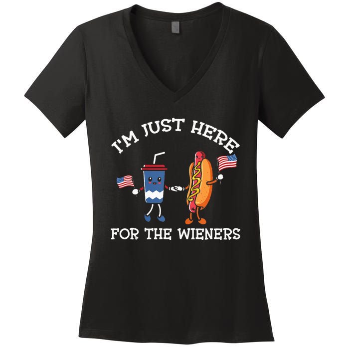 Im Just Here For The Weiners Hot Dogs 4th Of July Women's V-Neck T-Shirt