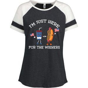 Im Just Here For The Weiners Hot Dogs 4th Of July Enza Ladies Jersey Colorblock Tee