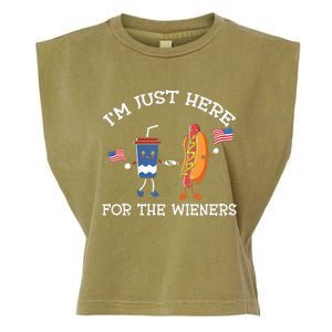 Im Just Here For The Weiners Hot Dogs 4th Of July Garment-Dyed Women's Muscle Tee