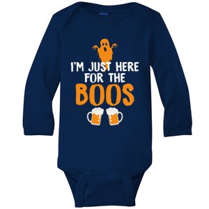 Im Just Here For The Boos Beer Funny Halloween Baby Long Sleeve Bodysuit