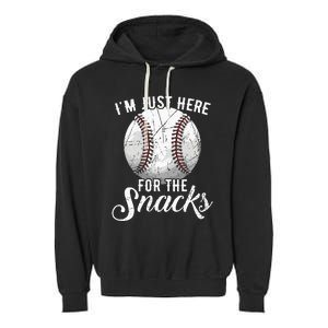 Im Just Here For The Snacks Funny Fantasy Baseball League Garment-Dyed Fleece Hoodie