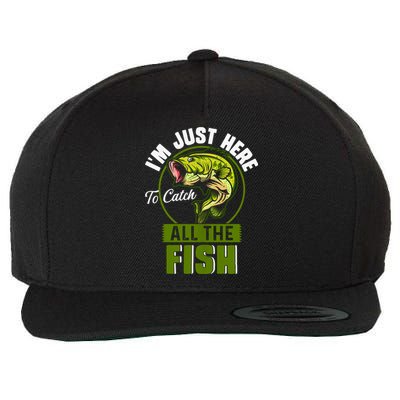 IM Just Here To Catch All The Fish Funny Fishing Bass Fish Great Gift Wool Snapback Cap