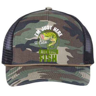 IM Just Here To Catch All The Fish Funny Fishing Bass Fish Great Gift Retro Rope Trucker Hat Cap