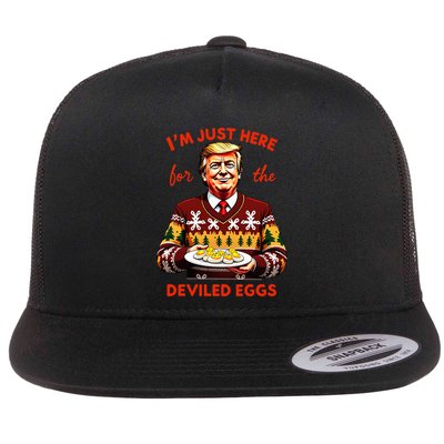 IM Just Here For The Deviled Eggs Funny Trump Christmas Flat Bill Trucker Hat
