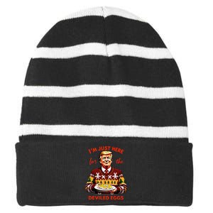 IM Just Here For The Deviled Eggs Funny Trump Christmas Striped Beanie with Solid Band