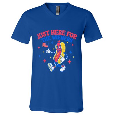 IM Just Here For The Wieners 4th Of July Hot Dog Gift V-Neck T-Shirt
