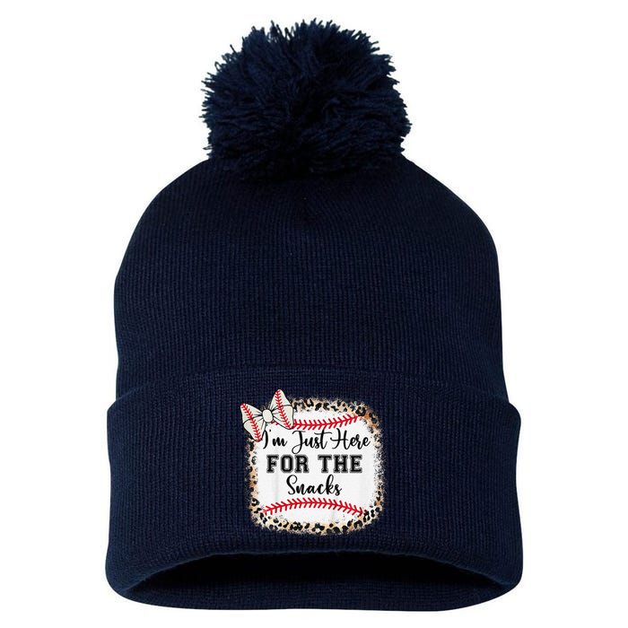 Im Just Here For The Snack Baseball Sister Baby Girl Pom Pom 12in Knit Beanie