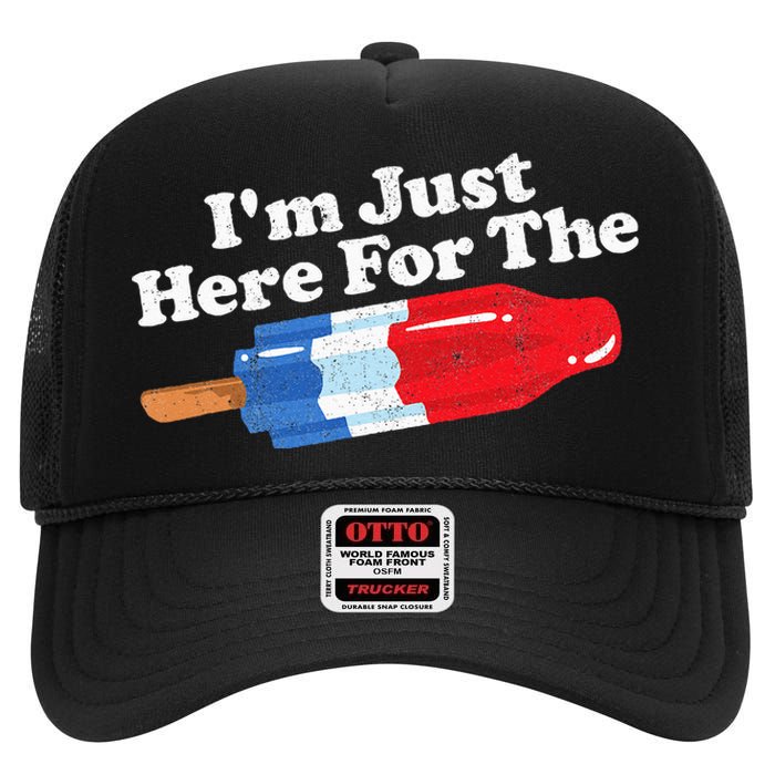 Im Just Here For The Popsicle Funny Bomb Retro 80s Pop Gift High Crown Mesh Back Trucker Hat