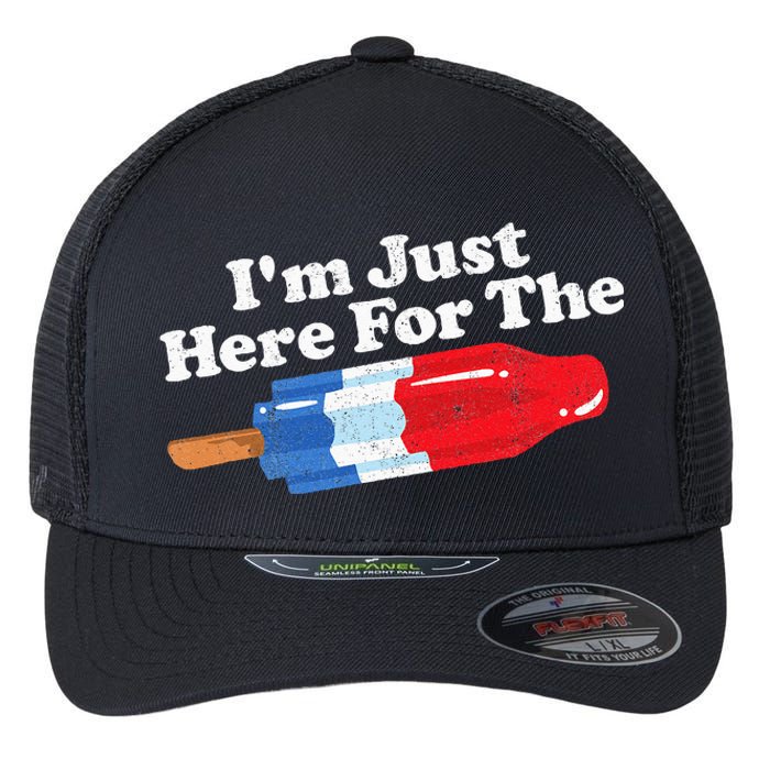 Im Just Here For The Popsicle Funny Bomb Retro 80s Pop Gift Flexfit Unipanel Trucker Cap