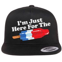 Im Just Here For The Popsicle Funny Bomb Retro 80s Pop Gift Flat Bill Trucker Hat