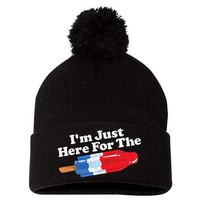 Im Just Here For The Popsicle Funny Bomb Retro 80s Pop Gift Pom Pom 12in Knit Beanie