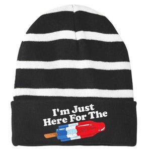 Im Just Here For The Popsicle Funny Bomb Retro 80s Pop Gift Striped Beanie with Solid Band