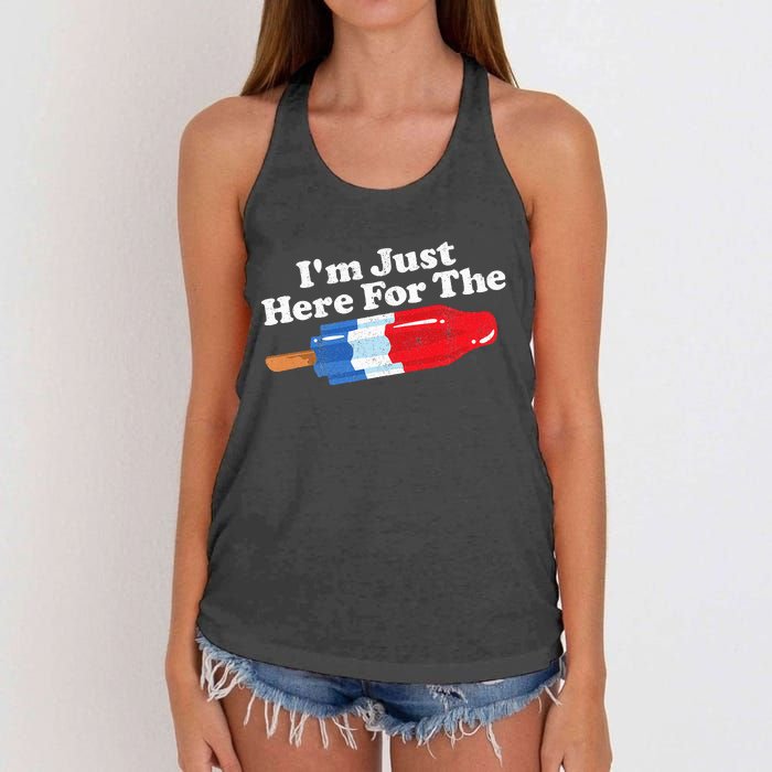 Im Just Here For The Popsicle Funny Bomb Retro 80s Pop Gift Women's Knotted Racerback Tank