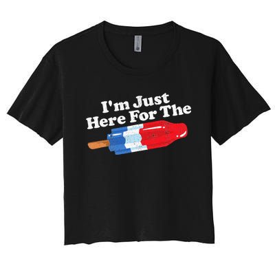 Im Just Here For The Popsicle Funny Bomb Retro 80s Pop Gift Women's Crop Top Tee