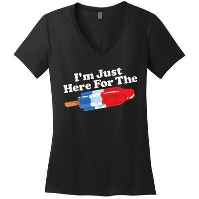 Im Just Here For The Popsicle Funny Bomb Retro 80s Pop Gift Women's V-Neck T-Shirt