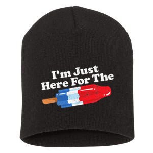 Im Just Here For The Popsicle Funny Bomb Retro 80s Pop Gift Short Acrylic Beanie