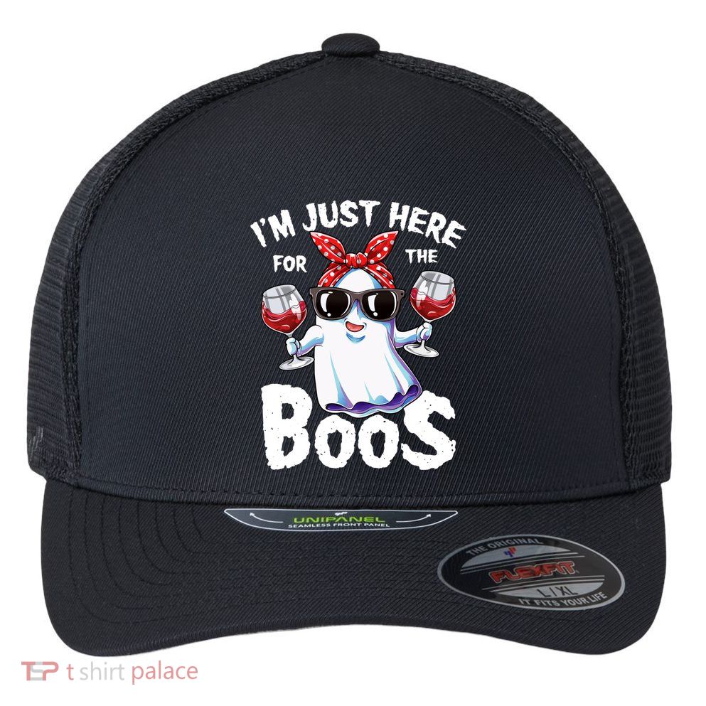 Im Just Here For The Boos Halloween Wo Ghost Cute Funny Flexfit Unipanel Trucker Cap