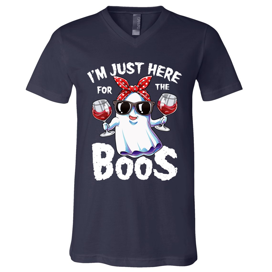 Im Just Here For The Boos Halloween Wo Ghost Cute Funny V-Neck T-Shirt