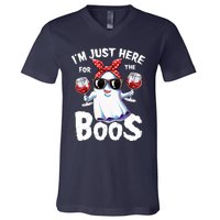 Im Just Here For The Boos Halloween Wo Ghost Cute Funny V-Neck T-Shirt