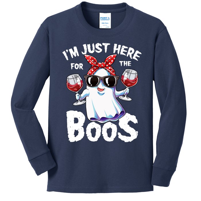 Im Just Here For The Boos Halloween Wo Ghost Cute Funny Kids Long Sleeve Shirt