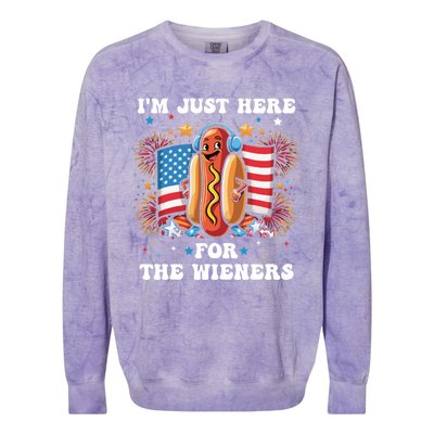 IM Just Here For The Wieners Funny 4th Of July Hot Dog Gift Colorblast Crewneck Sweatshirt