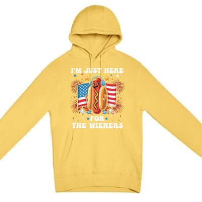 IM Just Here For The Wieners Funny 4th Of July Hot Dog Gift Premium Pullover Hoodie