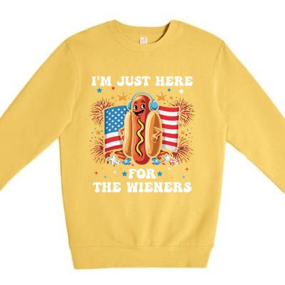 IM Just Here For The Wieners Funny 4th Of July Hot Dog Gift Premium Crewneck Sweatshirt