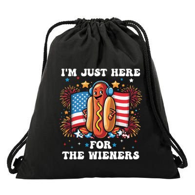 IM Just Here For The Wieners Funny 4th Of July Hot Dog Gift Drawstring Bag