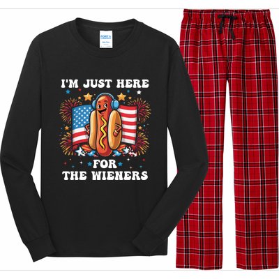 IM Just Here For The Wieners Funny 4th Of July Hot Dog Gift Long Sleeve Pajama Set