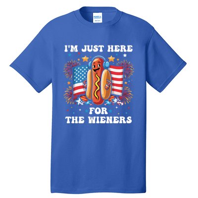 IM Just Here For The Wieners Funny 4th Of July Hot Dog Gift Tall T-Shirt