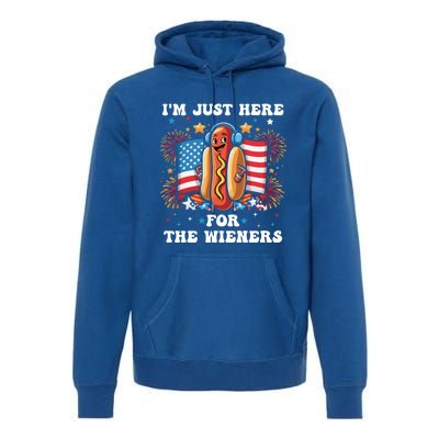 IM Just Here For The Wieners Funny 4th Of July Hot Dog Gift Premium Hoodie