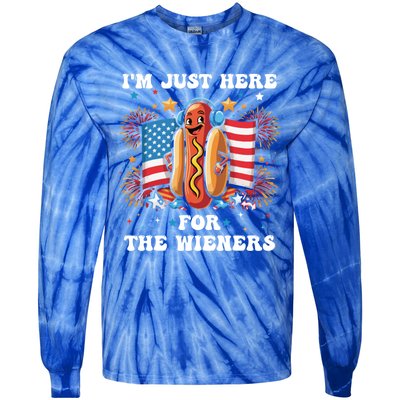 IM Just Here For The Wieners Funny 4th Of July Hot Dog Gift Tie-Dye Long Sleeve Shirt