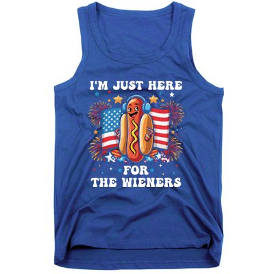 IM Just Here For The Wieners Funny 4th Of July Hot Dog Gift Tank Top