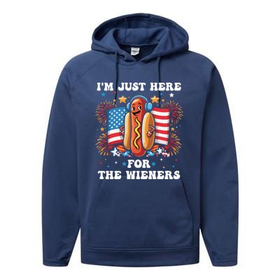 IM Just Here For The Wieners Funny 4th Of July Hot Dog Gift Performance Fleece Hoodie