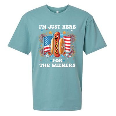 IM Just Here For The Wieners Funny 4th Of July Hot Dog Gift Sueded Cloud Jersey T-Shirt