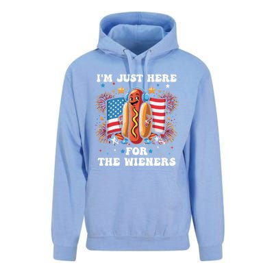 IM Just Here For The Wieners Funny 4th Of July Hot Dog Gift Unisex Surf Hoodie