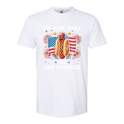 IM Just Here For The Wieners Funny 4th Of July Hot Dog Gift Softstyle CVC T-Shirt