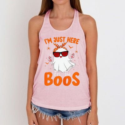 Im Just Here For The Boos Funny Halloween Funny Ghost Wine Women's Knotted Racerback Tank