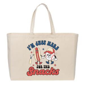 IM Just Here For The Snacks Baseball 4th Of July Hot Dog Cotton Canvas Jumbo Tote