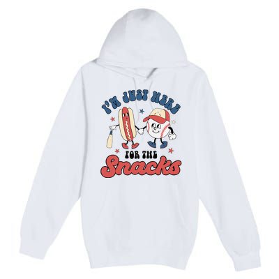 IM Just Here For The Snacks Baseball 4th Of July Hot Dog Premium Pullover Hoodie