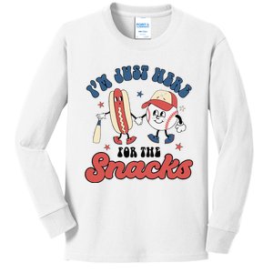 IM Just Here For The Snacks Baseball 4th Of July Hot Dog Kids Long Sleeve Shirt