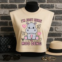 IM Just Here For Moo Deng Garment-Dyed Women's Muscle Tee