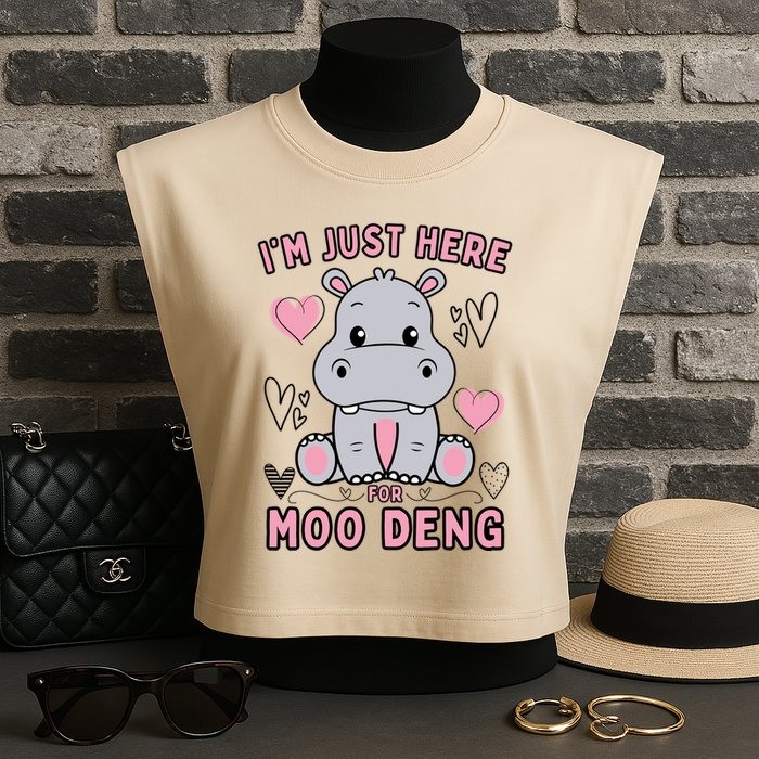 IM Just Here For Moo Deng Garment-Dyed Women's Muscle Tee