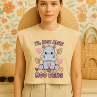 IM Just Here For Moo Deng Garment-Dyed Women's Muscle Tee