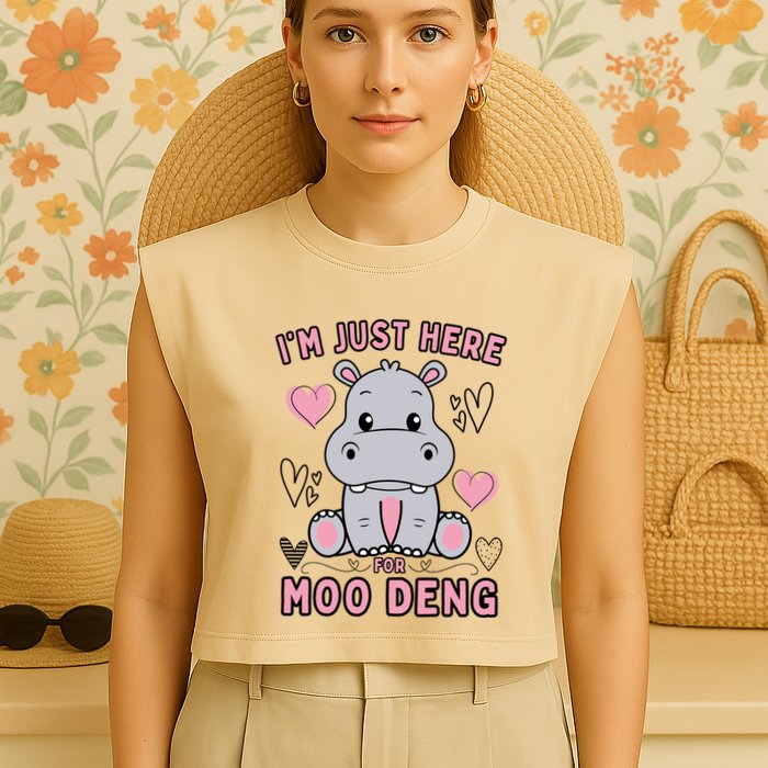 IM Just Here For Moo Deng Garment-Dyed Women's Muscle Tee