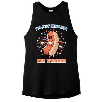 IM Just Here For The Wieners Hot Dog Patriotic 4th Of July Gift Ladies PosiCharge Tri-Blend Wicking Tank